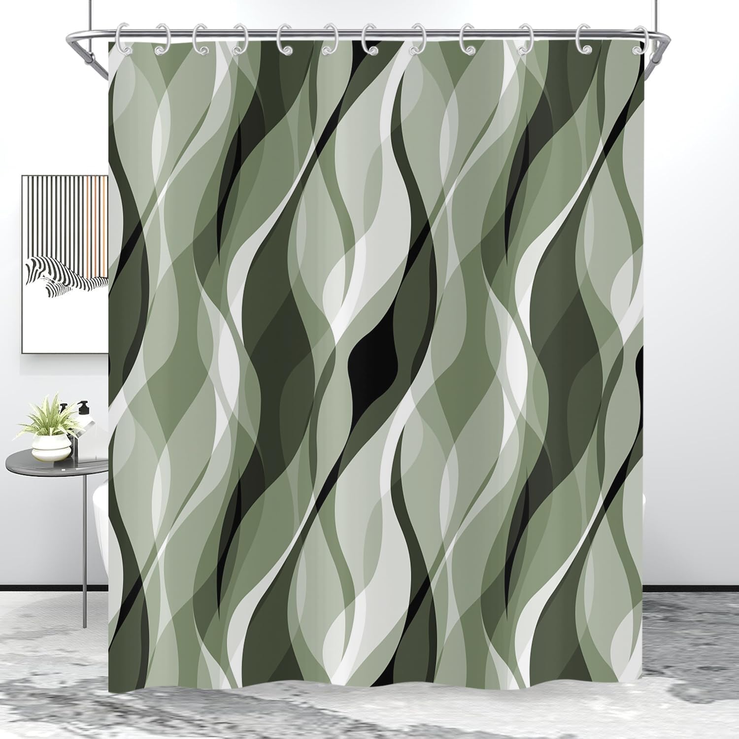 Rideau de douche anti moisissure vert sauge lavable en machine pour éliminer l'humidité
