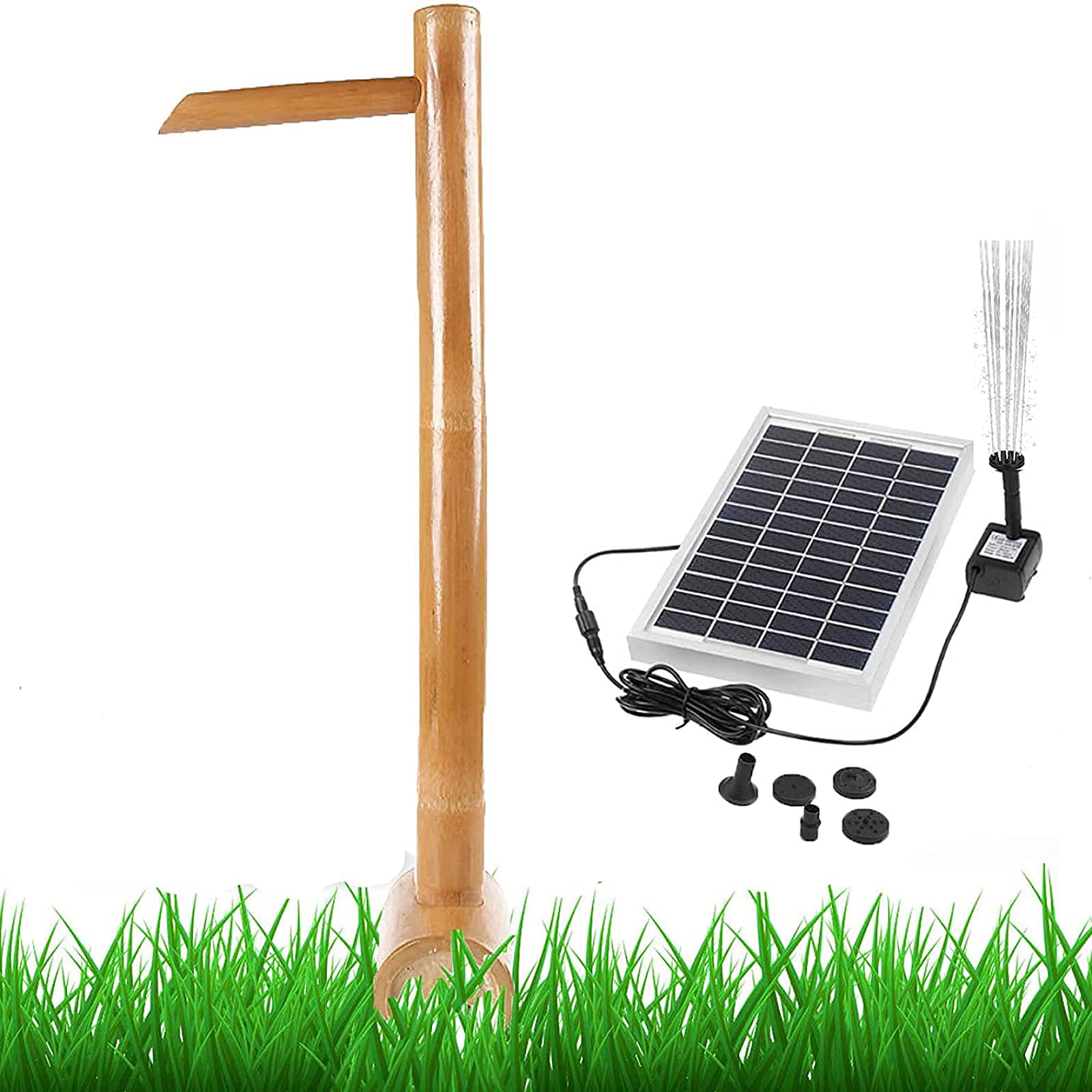 Fontane da Giardino Alimentate Ad Energia Solare, Vasca per Uccelli, Giardino Zen, Fontana in bambù, Fontana in bambù con Acqua Corrente, Decorazione per Cortile, Fontane(80cm)