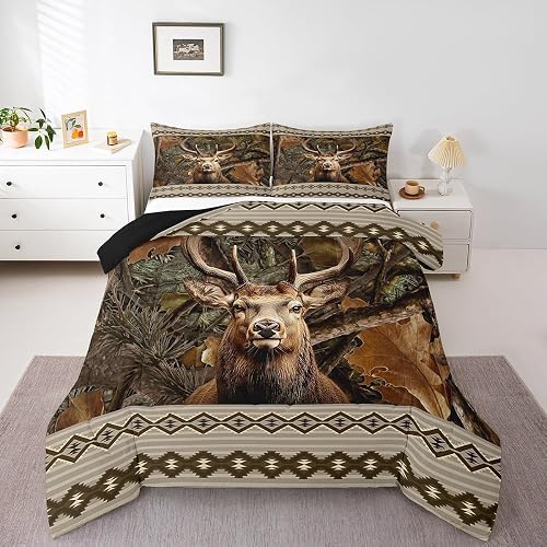 Erosebridal Rustic Deer Queen Comforter Set for Kids Boys Girls, Farm Moose Bedd