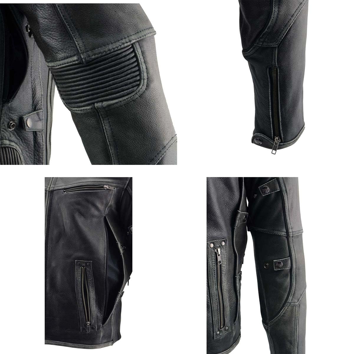 Milwaukee Leather MLM1536 Mens Vintage Distressed Grey Leather Scooter Style Motorcycle Jacket - Reflective Piping — view 2