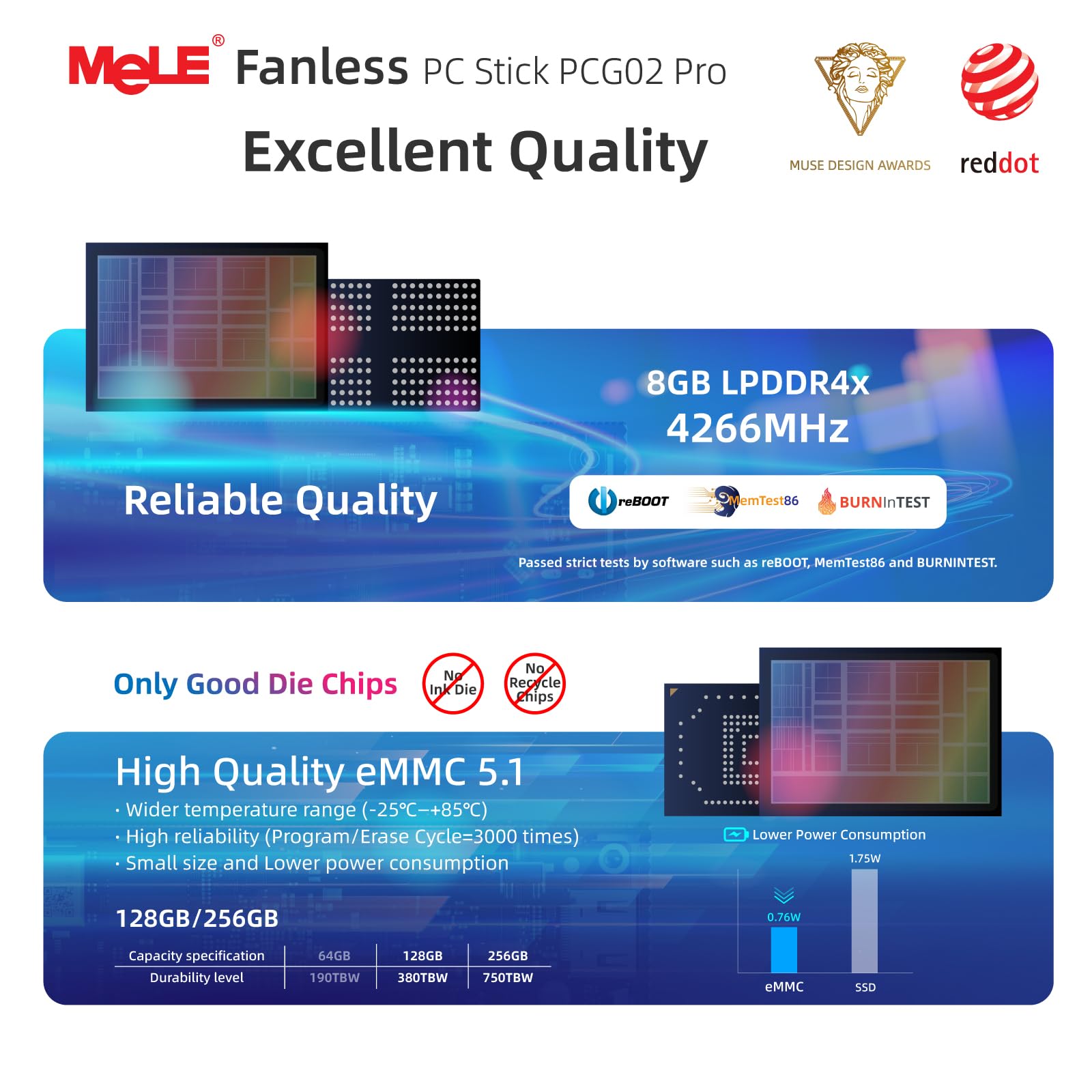 MeLE PCG02 Pro PC Stick Fanless, N100 8GB 128GB, Dual HDMI, Wi-FI 5
