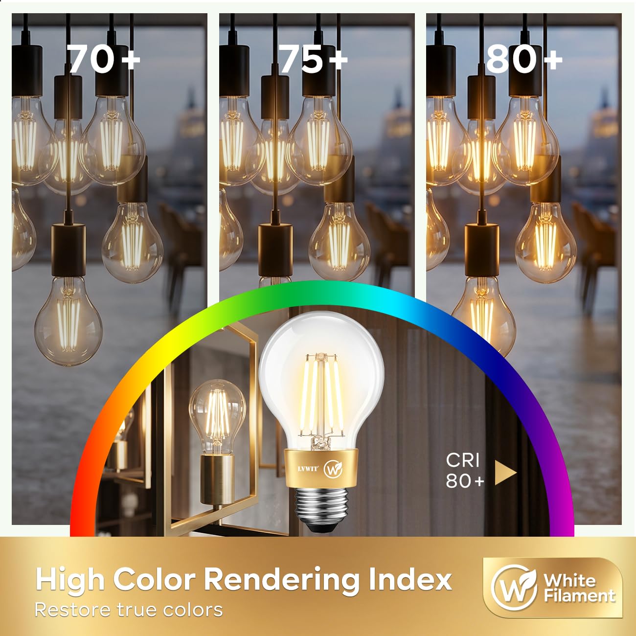 LVWIT Lampadine Filamento LED Attacco E27,Filamento Bianco, 7W Equivalenti a 60W, 806LM, Luce Bianca Calda 2700K, Forma a Pera A60 Stile Vintage, Non Dimmerabile, Alto CRI≥80, Confezione da 6