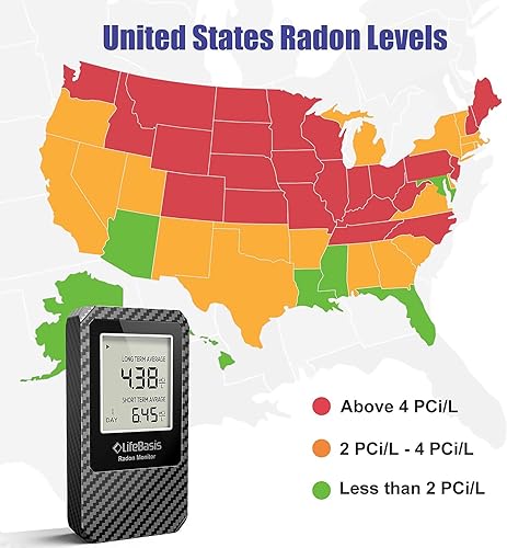 Miniatura 12 de Life Basis - Detector de radón para el hogar, probador de radón portátil para el hogar con monitoreo de radón a largo y corto plazo, rango de 0-500