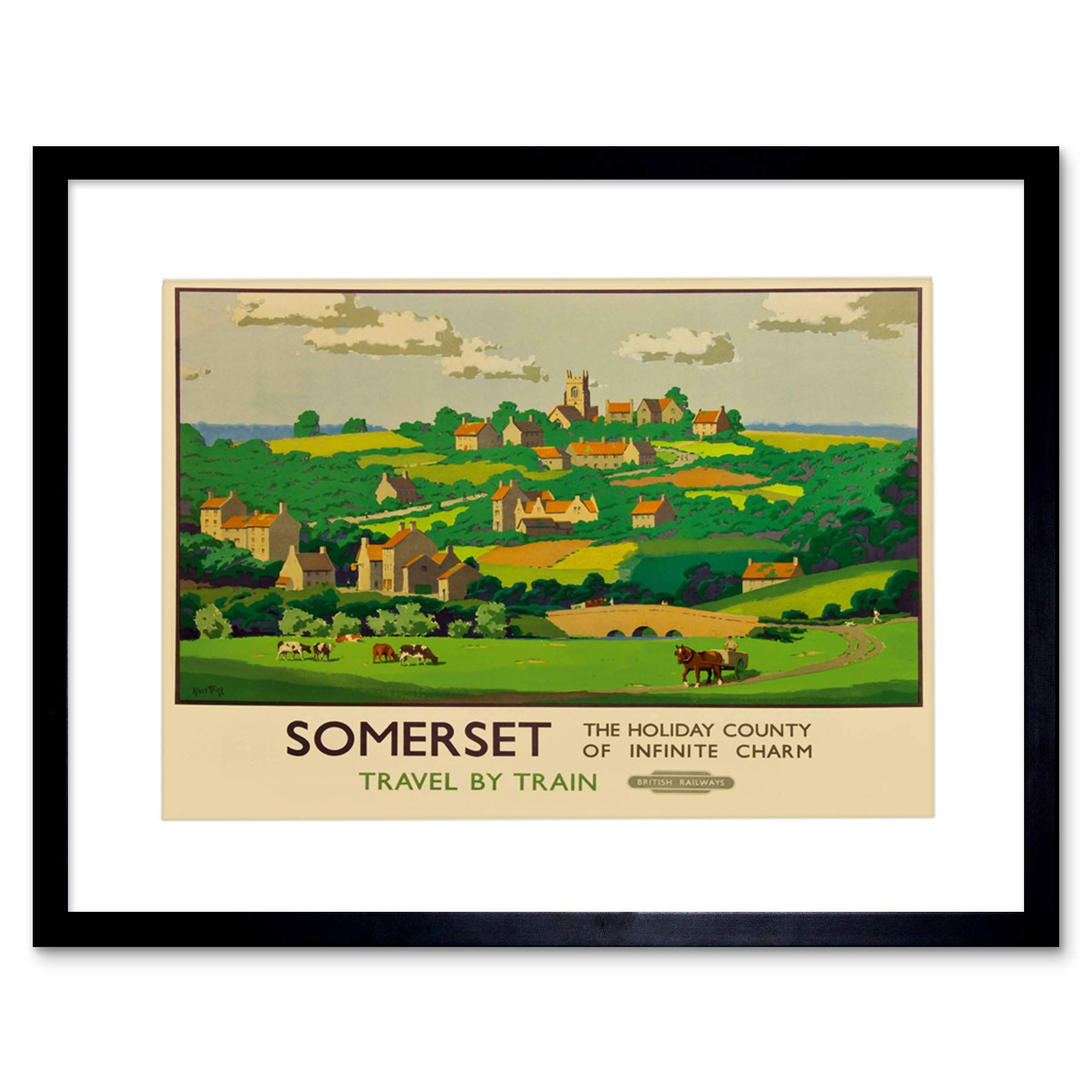 Wee Blue Coo Travel Rail Train Somerset County Village Rural Picture Framed Wall Art Print