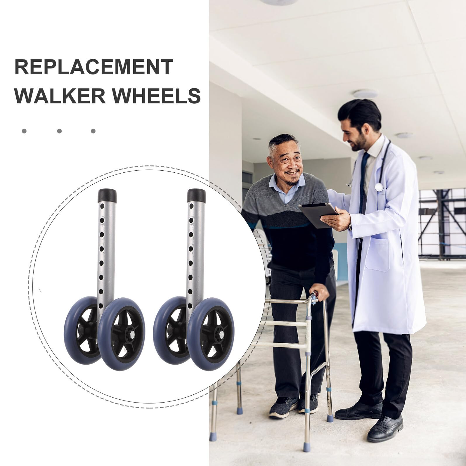Ruedas Giratorias Silenciosas para Andador de Aluminio, Tamaño Estándar, Accesorio de Repuesto para Movilidad, Ruedas Dobles Grises para Personas Mayores, Fácil Instalación,