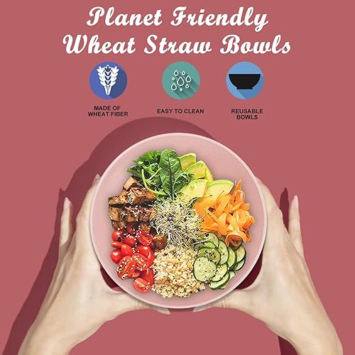 Miniatura 3 de Wrova Juego de 6 cuencos de paja de trigo, cuencos irrompibles de 36 onzas, aptos para microondas y lavavajillas, cuencos de cocina sin BPA para