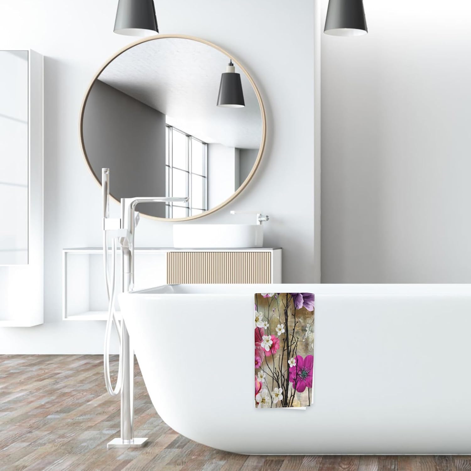 Flowers Bath Hand Towels Set of 2, Retro Multicolor Spring Flowers Decorative Bath Towels Soft Super Absorbent Hand Towels for Bathroom Hotel Gym Home Decor,14"X28" - Image 6