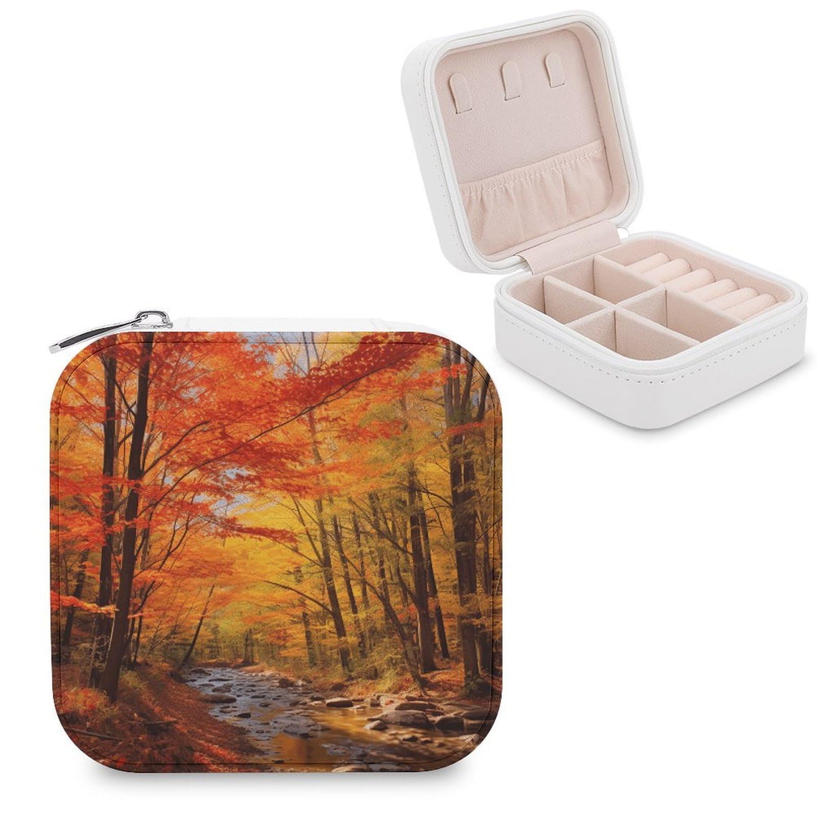 FekiLoot Fall Foliage Jewelry Case Personalized Leather Jewelry Box Mini Travel Jewelry Case Small Portable Jewelry Organizer for Ring Earrings Necklace Bracelet