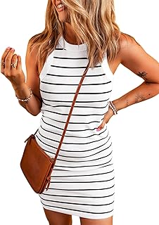 Summer Dresses for Women 2025 Striped Knit Bodycon Mini Dress Beach Vaction Clothes(Too Tight, Please Size Up) - Buy now