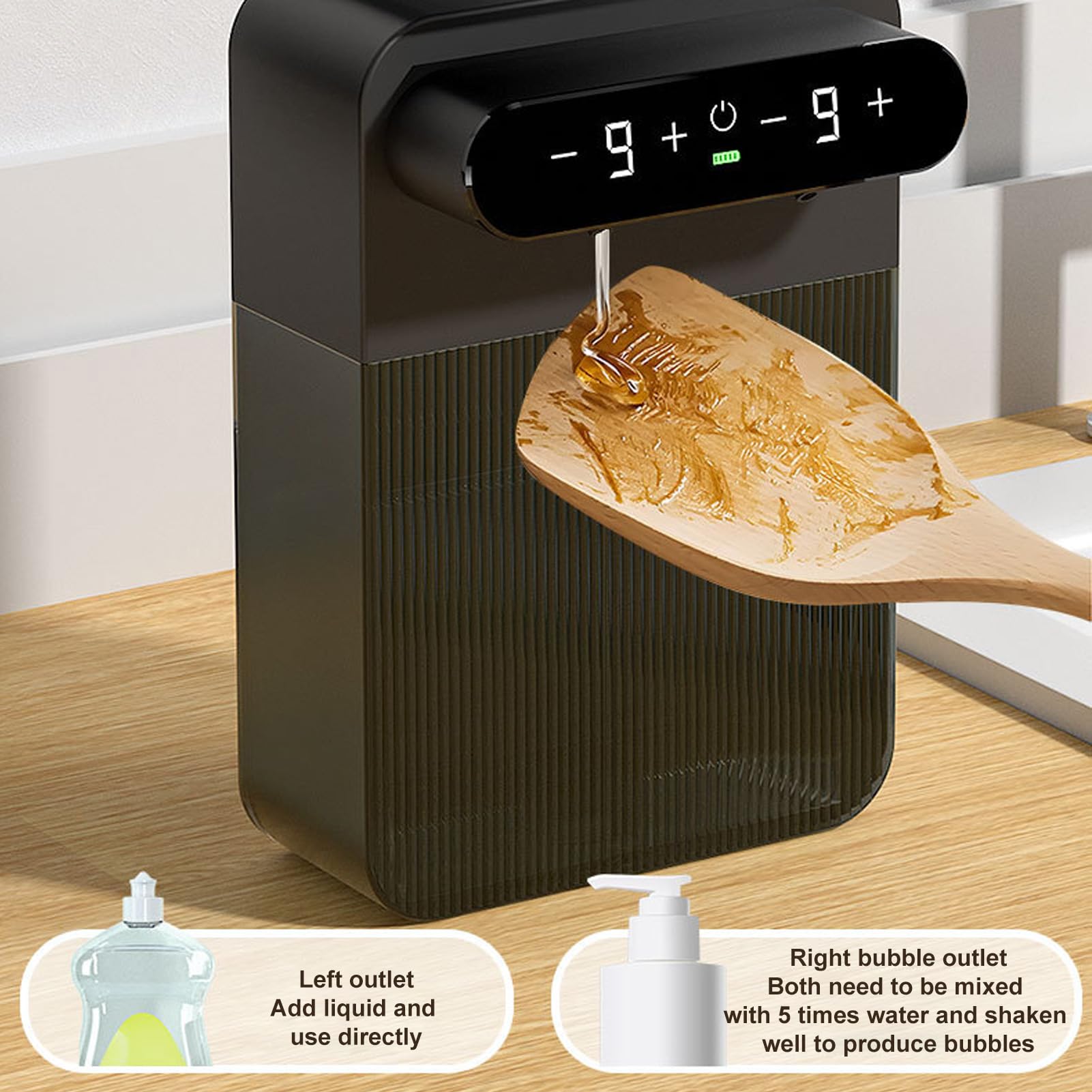 Dispenser Automatico di Sapone Doppio da 400 Ml, Dispenser di Schiuma e Sapone Liquido con Sensore Touchless con 9 Livelli Regolabili, Batteria Ricaricabile da 3000 (Schiuma liquida destra