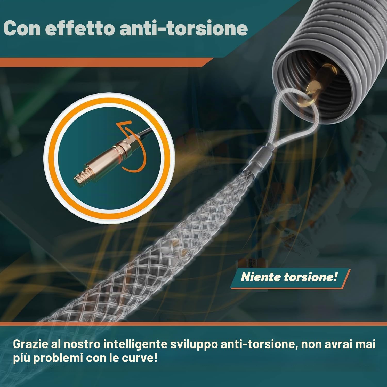 La sofisticata sonda passacavi 30M per tubi vuoti di FAIRMO - Molla elettricista in PET da 4 mm incl. 5 adattatori - Sonda elettricista infrangibile - Sonda tiracavi per un lavoro pulito