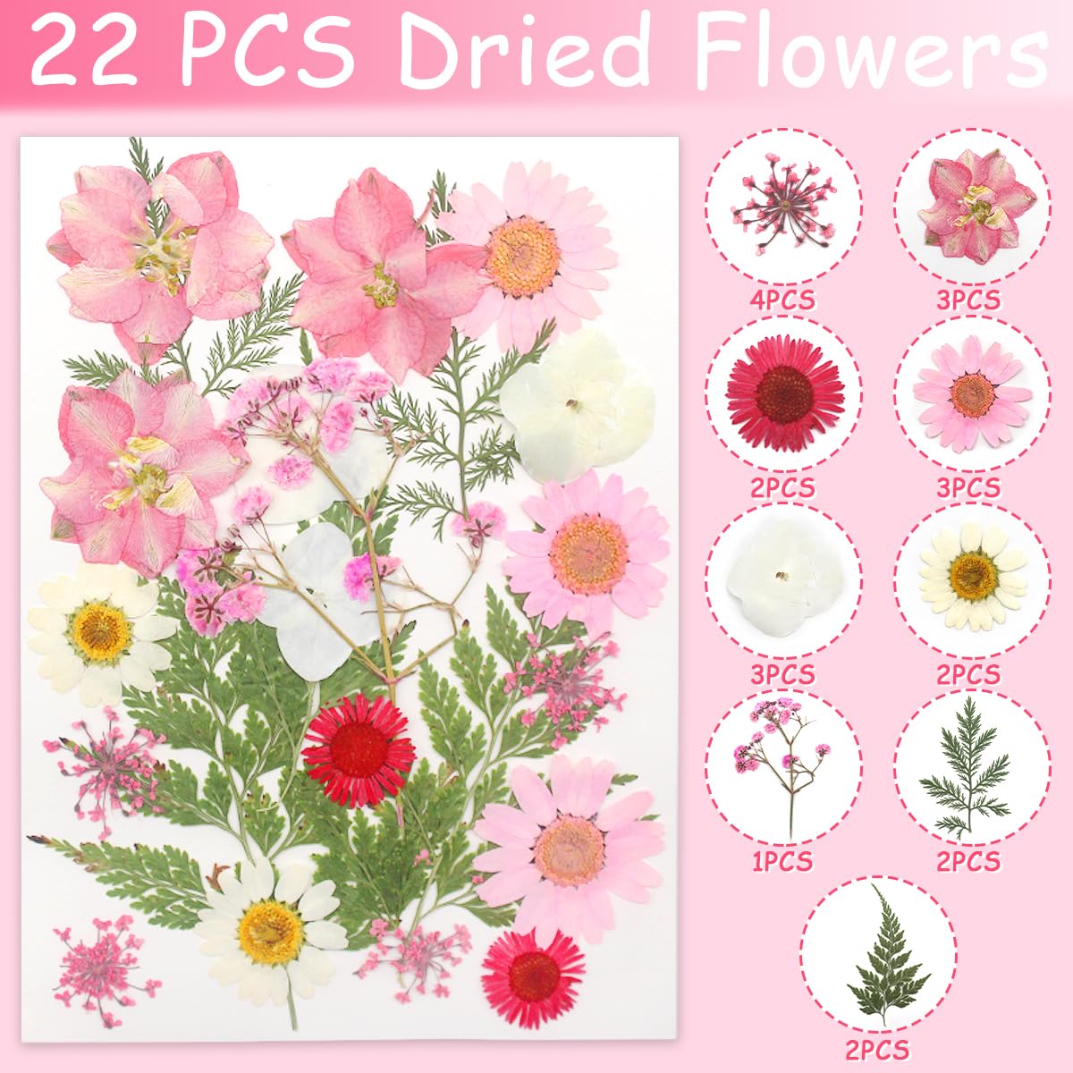 68 fiori e foglie essiccati veri secchi pressati, petali naturali secchi verdi con pinzette per candele, resina, gioielli, sapone, ciondoli per unghie, custodia per telefono, decorazioni