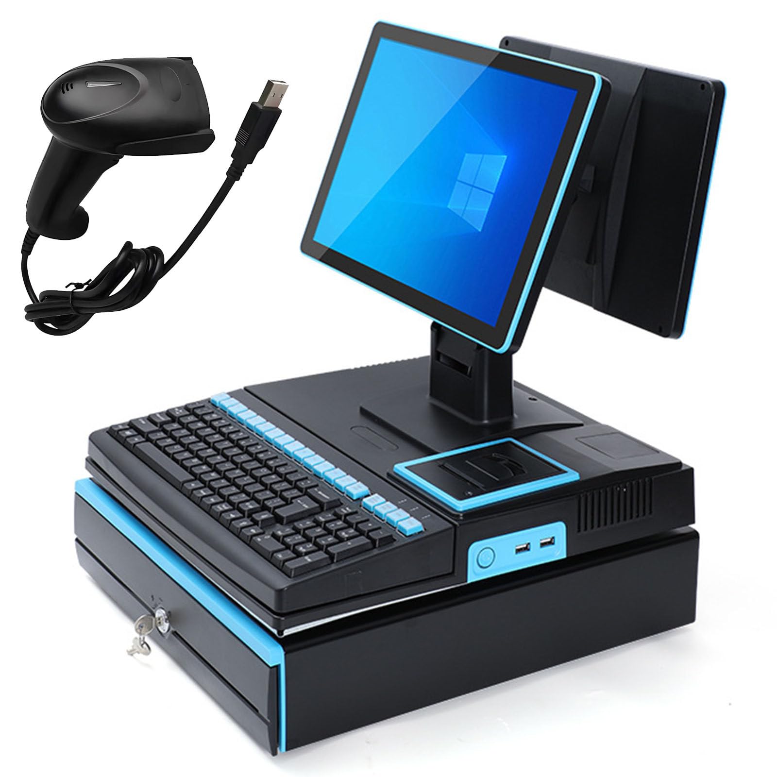 Ptatritious D All-In-One Cashier Register, Smart Cash Register Pos System, With 15.6" Touch Screen Monitor, Ual-Core I5 Cpu, Cash Rawer, 58Mm Printer, For Retail An Restaurant -8+256Gb