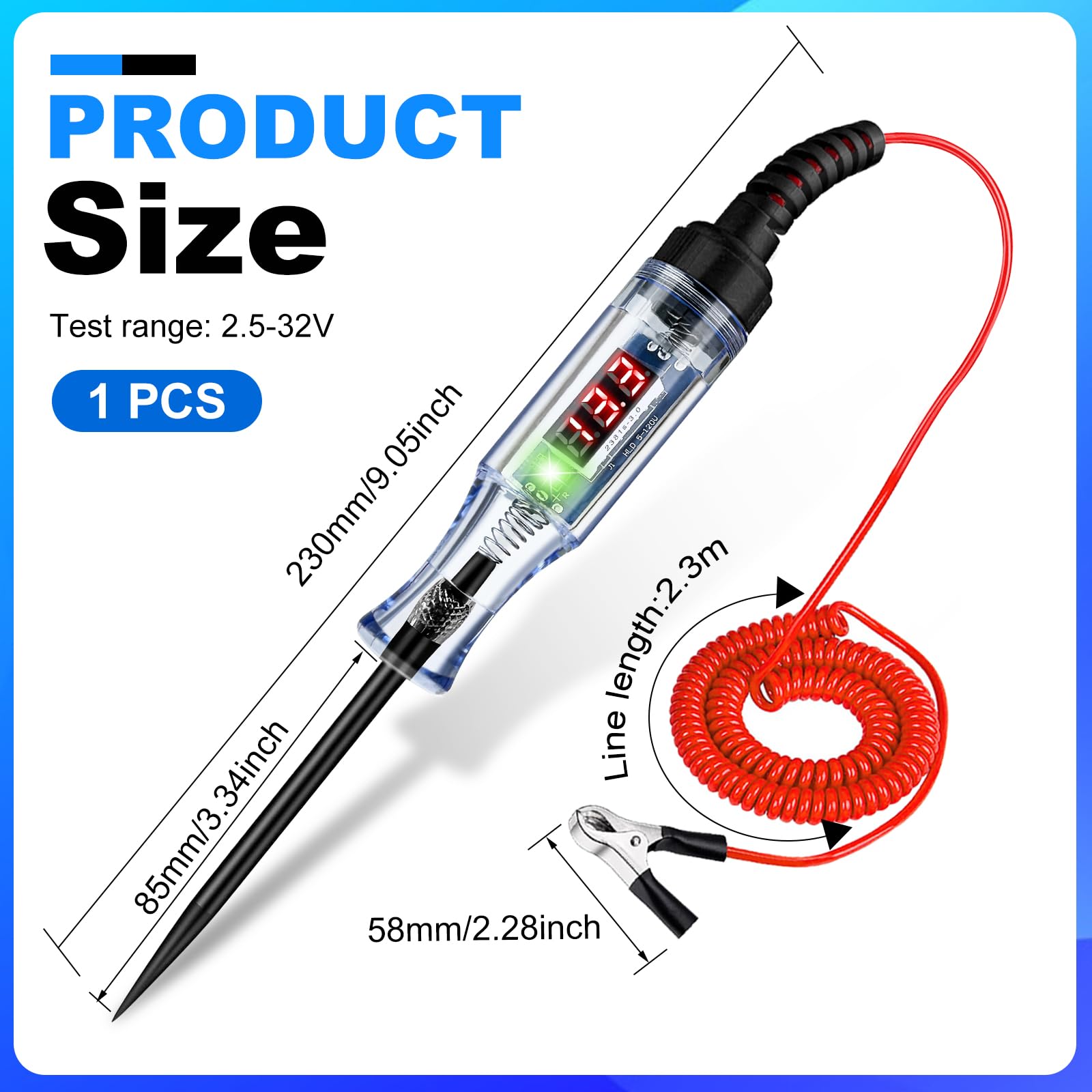 Probador de fusibles y kit de fusibles de coche (2.5-32 V, con pantalla digital LED y indicador luminoso)