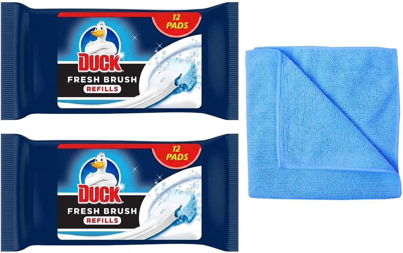 2X Toilet Fresh Brush Refills (2 Packs, 24 Flushable Cleaning Pads)-Biodegradable- Toilet Bowl Cleaner- with Microfibre Cleaning Cloth