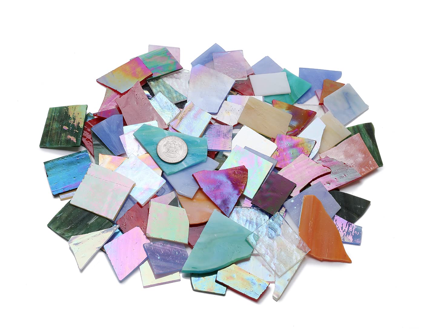 Lanyani Iridescent Stained Glass Pieces for Crafts and Decoration,Variety Irregular Broken Stained Glass Mosaic Tile Scraps,1Kg/35oz Pack