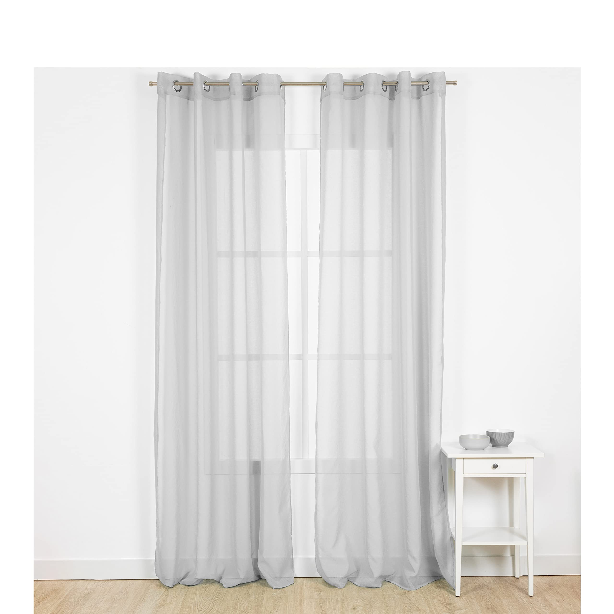 TRAMAS+ Cortinas Visillo Semitransparente para Salón y Dormitorio con Ojales, 140x300cm, 1 Pieza, Dormitorio, Infantil, Juvenil y Adulto y Comedor – Molly Gris Perla