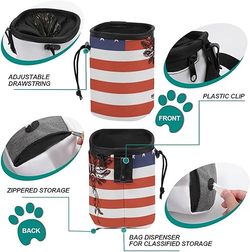 Miniatura 5 de USA Native American Indian Flag Printed Pet Treat Training Pouch Dog Hiking Hands-Free Bag 3 Ways to Wear Treat Pouches Built in Poop Bag Dispenser