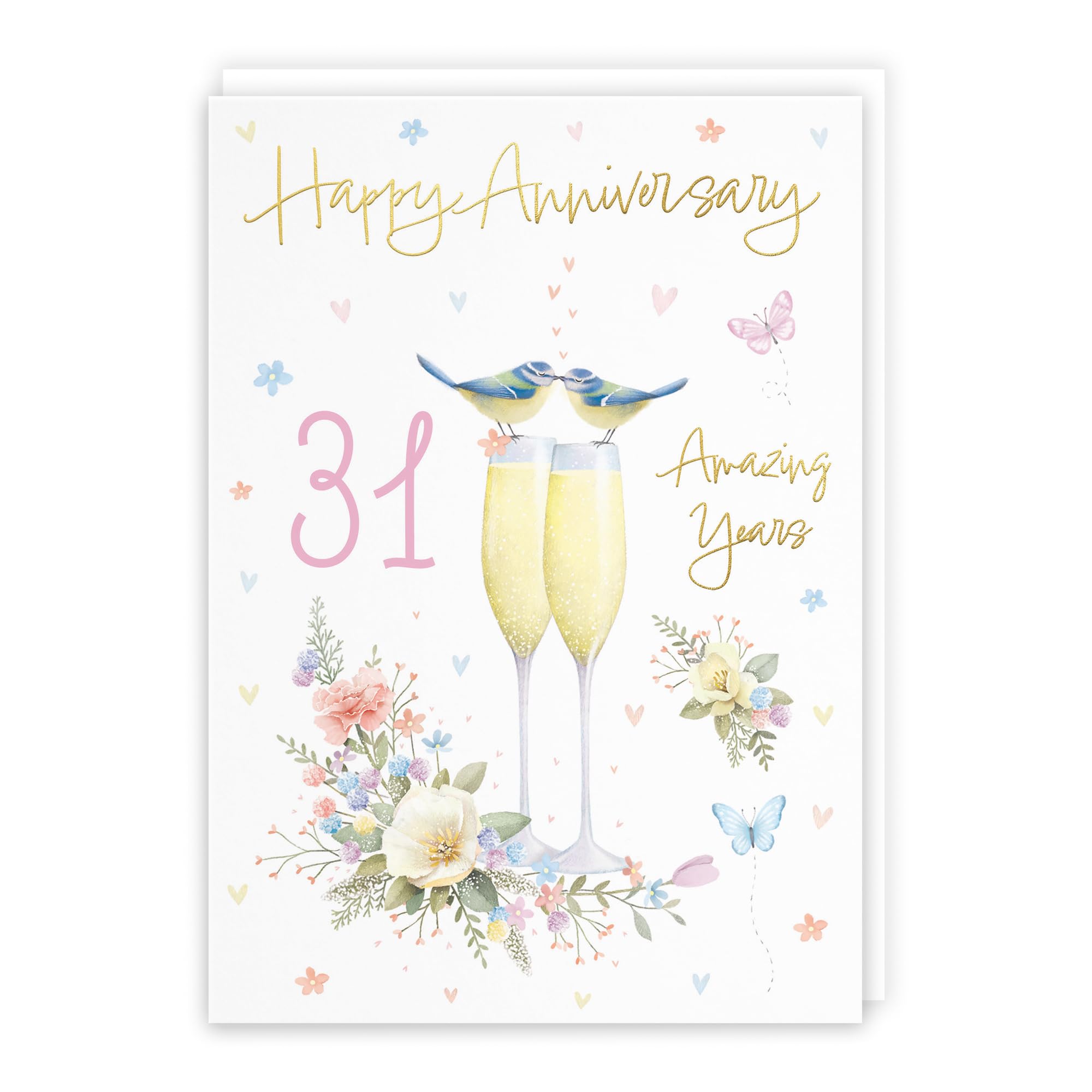 Hunts England - 31st Anniversary Card For Him Or Her - A5 Size - Champagne Flutes - Gold Foil - 31st Anniversary Card For Couples, Partner, Husband, Wife, etc. - Milo's Gallery โ image 1
