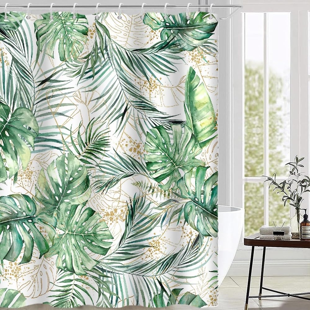 Cortina de Ducha de Hoja Eucalipto, Cortinas de Ducha Verde Oro Abstracto Planta Cortinas de Baño Antimoho Impermeable Lavable Tejido de Poliéster Cortina Ducha con 12 Ganchos 120x200cm — view 59