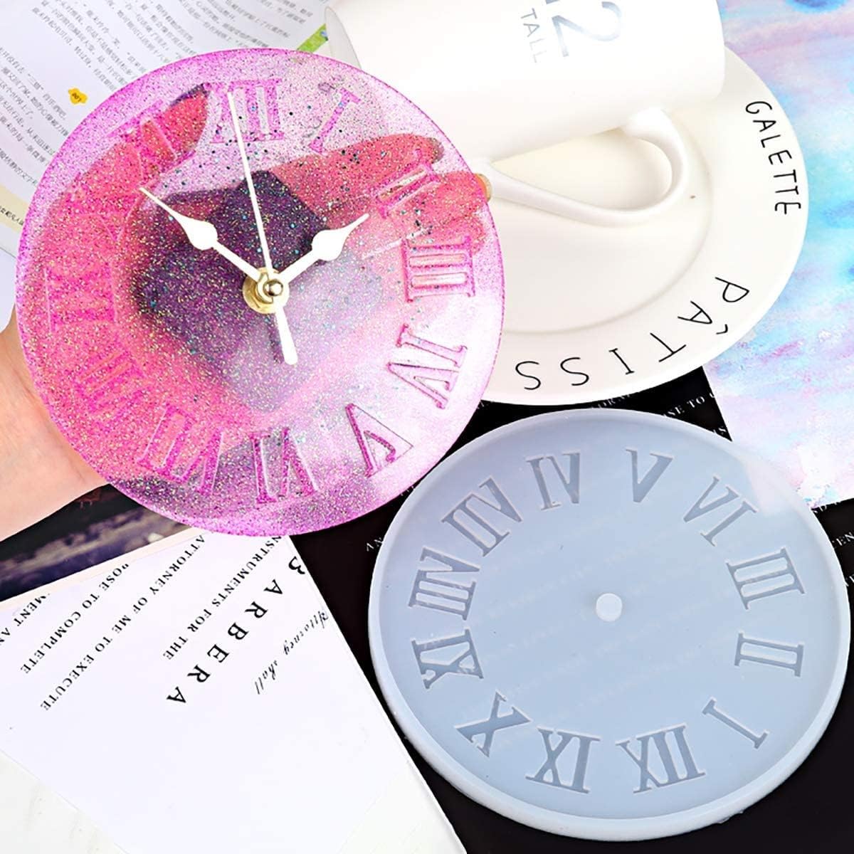 DEZIINE®1Pcs Clock Resin Mould Roman Numerals Silicone Casting Epoxy Resin Mold Handmade DIY Clock Crafts Making Mould Wall Decorative and More(6inch,15.24cm)