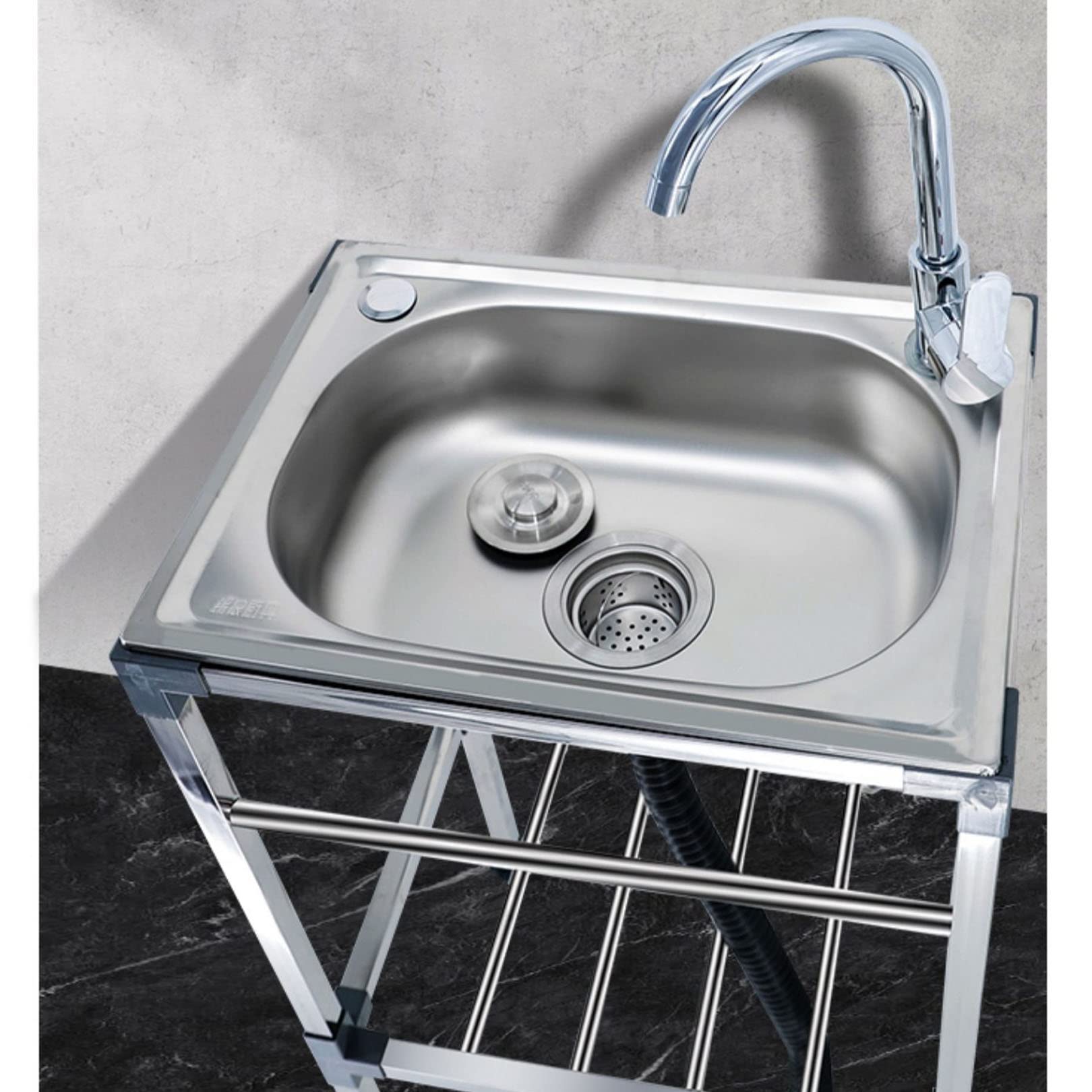Évier de cuisine mobile en acier inoxydable avec robinet pour intérieur et extérieur
