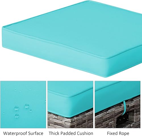 Miniatura 7 de Tangkula Juego de 2 otomanas de ratán para patio, reposapiés de mimbre para exteriores, con cojines suaves y marco de acero, juego otomano de patio