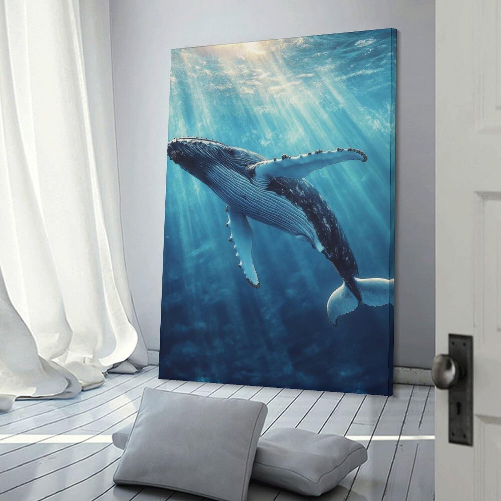 Junmoney Frame-Style-3 Humpback Whale Underwater Room Decor Wall Art 20X30inch(50X75cm), For Lounge Decor, Offices Or Entryway Styling, A Flexible Wall Accent For Shared Spaces
