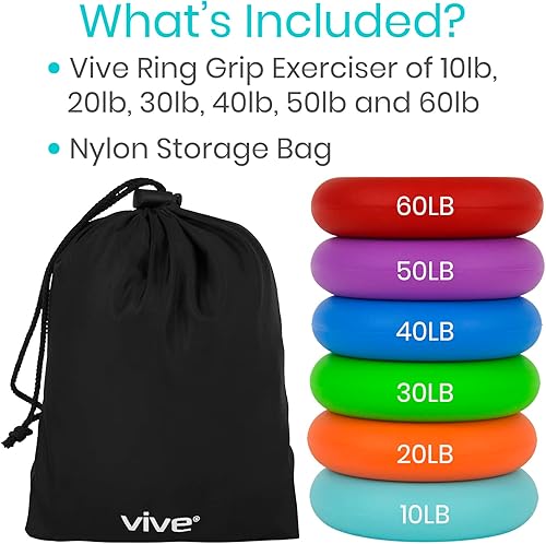 Miniatura 5 de Vive Anillo de agarre fortalecedor de mano (paquete de 6)  Ejercitadores de mano de anillo de antebrazo  Pinza exprimidora de silicona para