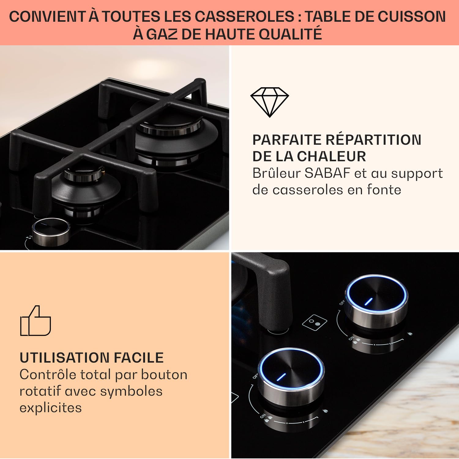 Klarstein Plaque de Cuisson Gaz 2 Feux, Table de Cuisson à Gaz 2 Brûleurs, Plaque 4000W, Piano Cuisine en Acier Inoxydable, de Encastrable, a Cuisine Inox