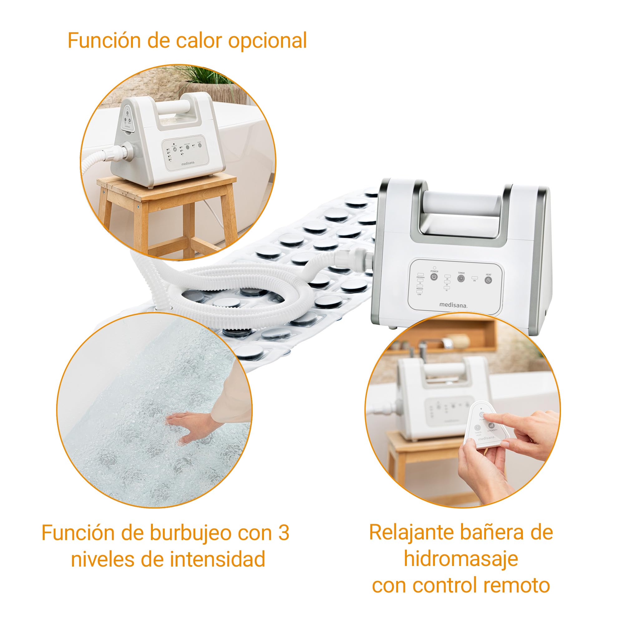 medisana BBS Masajeador de burbujas, Bañera con alfombrilla de burbujas, Alfombrilla de hidromasaje, Incl. Dispensador de aromas, 3 niveles de intensidad, Función temporizador, Spa para el hogar