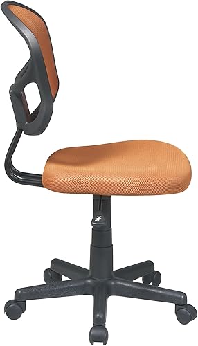 Miniatura 3 de OSP Home Furnishings Serie EM Silla de trabajo sin brazos con respaldo de malla con asiento de tela acolchado y giro de 360 grados, naranja