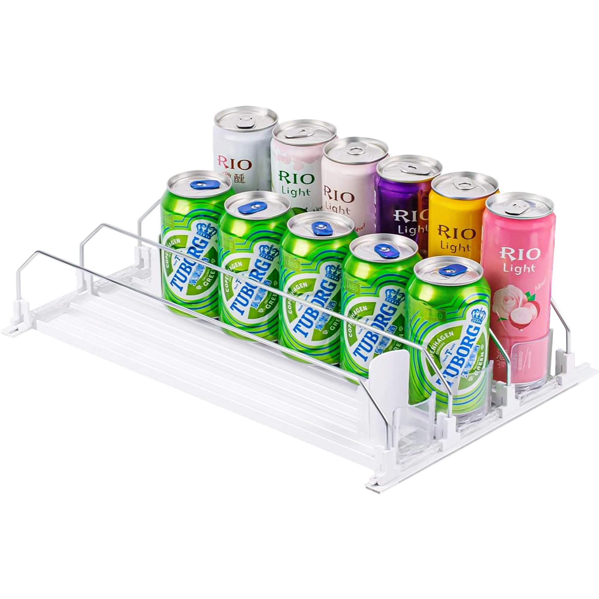 Drink Organizer for Fridge, Self-Pushing Soda Can Dispenser for Refrigerator, Pantry/Kitchen Organizer with Width Adjustable Smart Beverage Pusher, 12oz to 20oz Holds up to 15 Cans (38cm/3Rows)