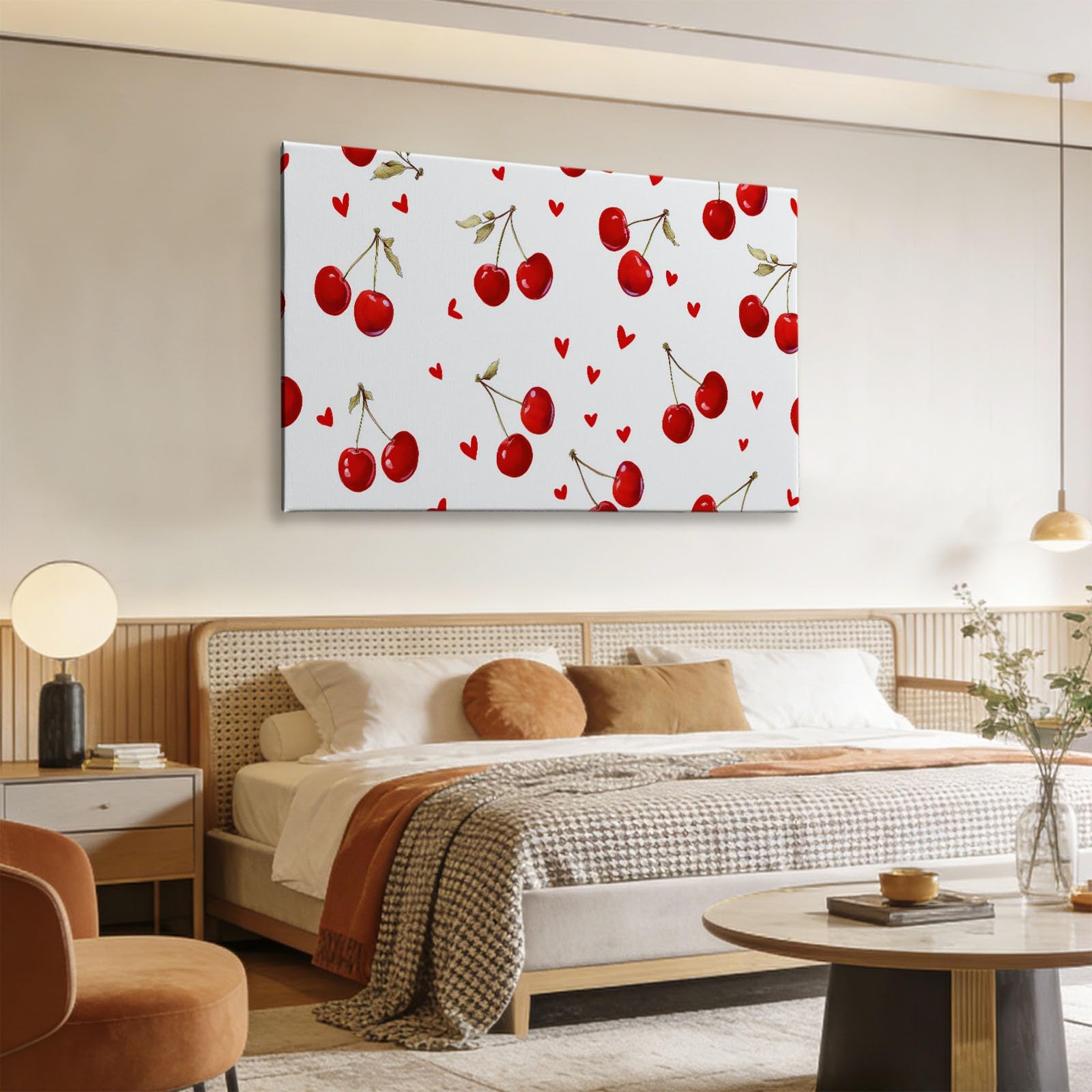 Generisch Weiß Frucht Herz Kirsche Modernes Leinwandbild 140L x 70B cm mit Rahmen, Modern XXL Wanddeko für Wohnzimmer Geschenk Idee Einzug - Hochwertiger Kunstdruck auf Holzrahmen