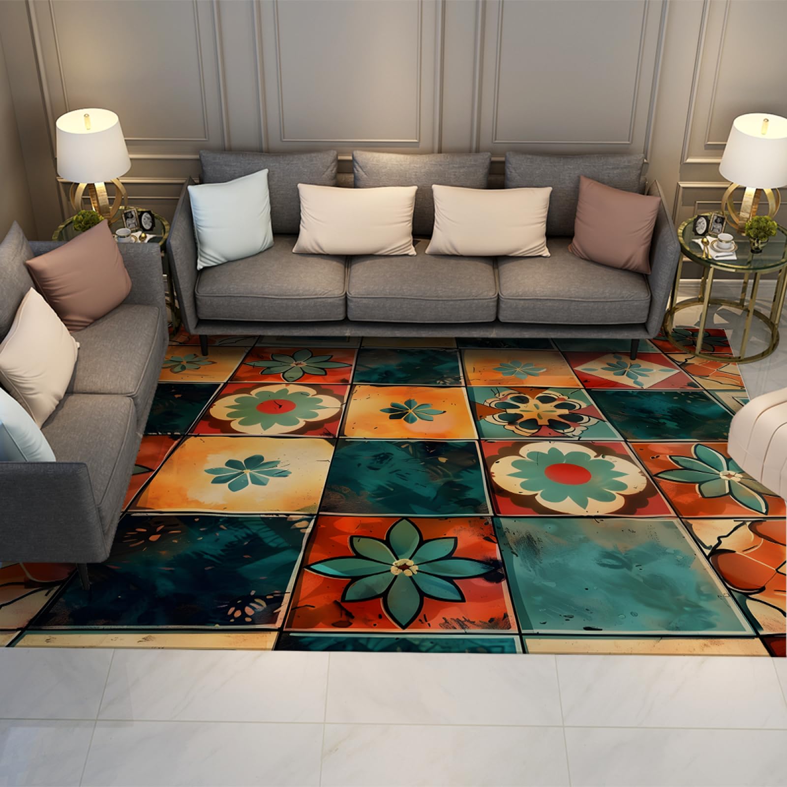 Tapis antidérapant et lavable 160x200cm multicolore à poils ras