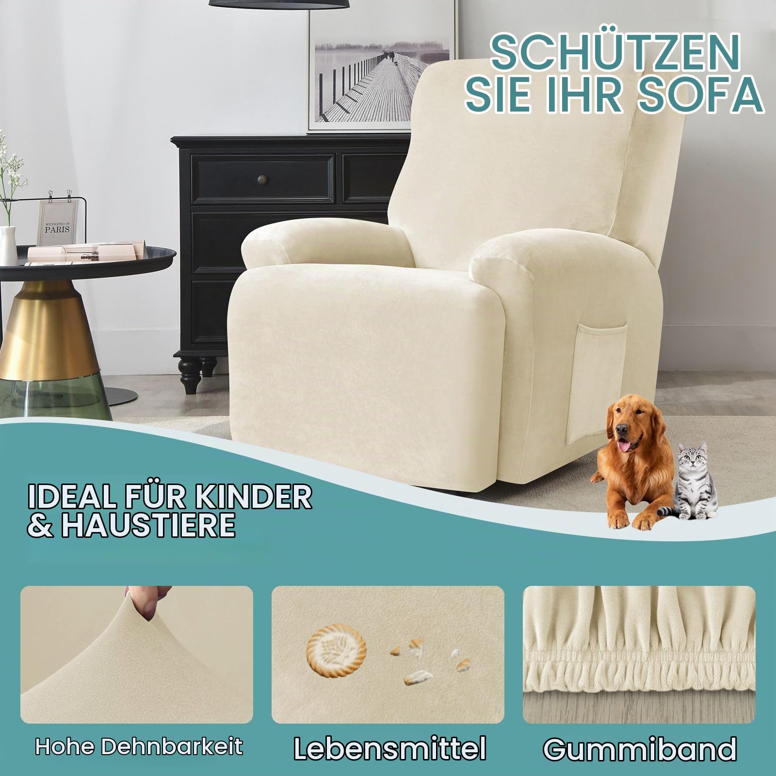 Stretchhusse für Relaxsessel rutschfest-Beige-1 Sitzer