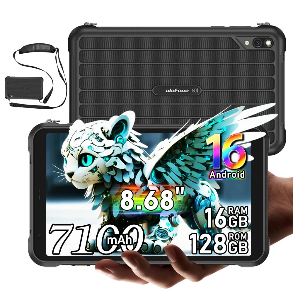 Ulefone Rugking Pad Pro 4G Tablet Resistente 8.0 Pulgadas, 16GB+128GB+2TB Tablette Gemini AI, Android 16 Tablet Antigolpes, 7100mAh, IP68/IP69K/NFC/GPS/OTG/5G WiFi/FM,2 Altavoces Estéreo, Negro - 2