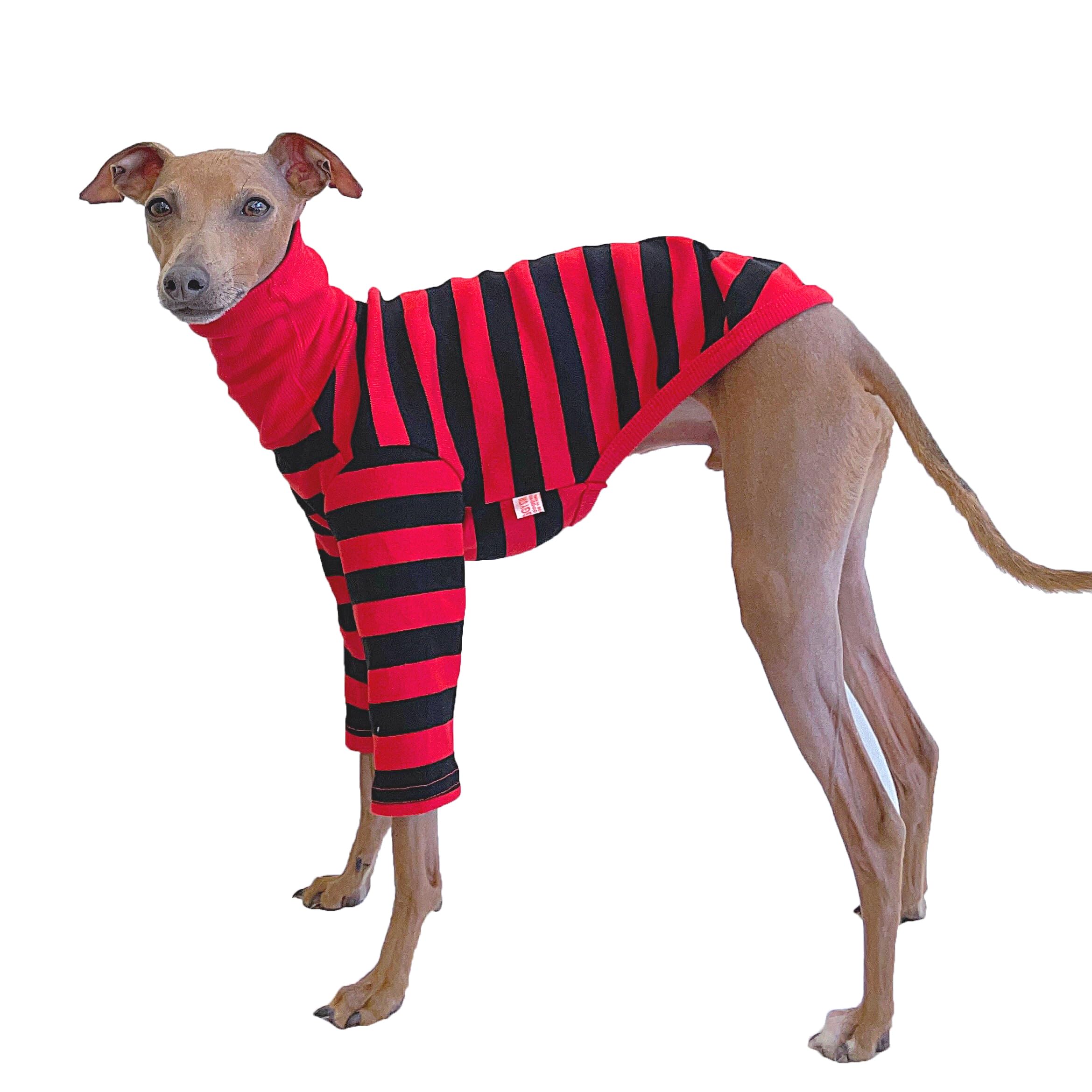 D Doggy Star Italian Greyhound Clothes Flexible T Shirts Whippet for Dogs (2XL,Stripe Red/Black) โ image 1