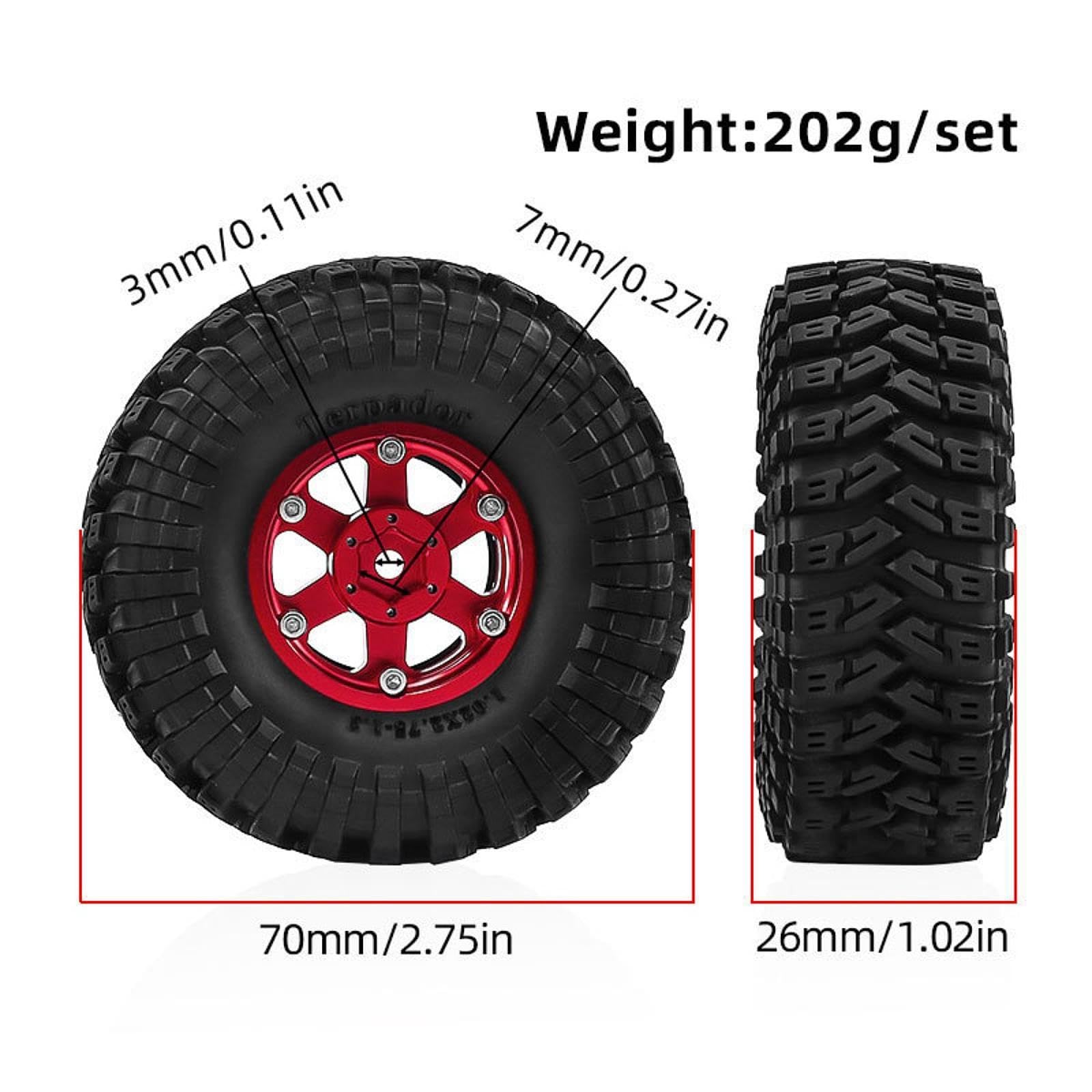 4 Pezzi Ruote Auto Giocattolo Pneumatici Parti Ricambio RC Resistenti in Alluminio Adatti per Modellismo Manutenzione Auto Radiocomandate, Rosso