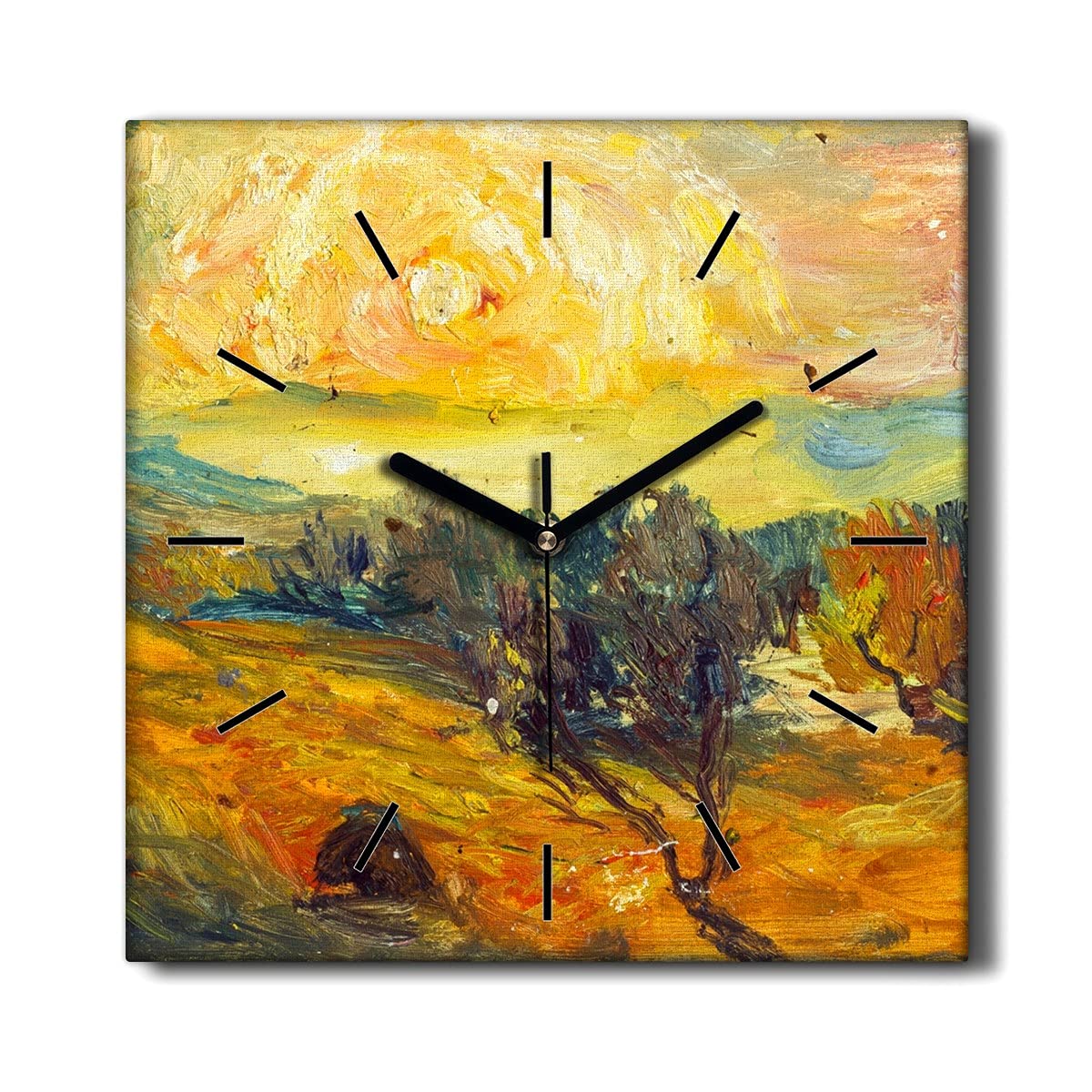 Horloge Murale Coucher de Soleil en Toile Pour un Salon Calme et Sans Tic-Tac