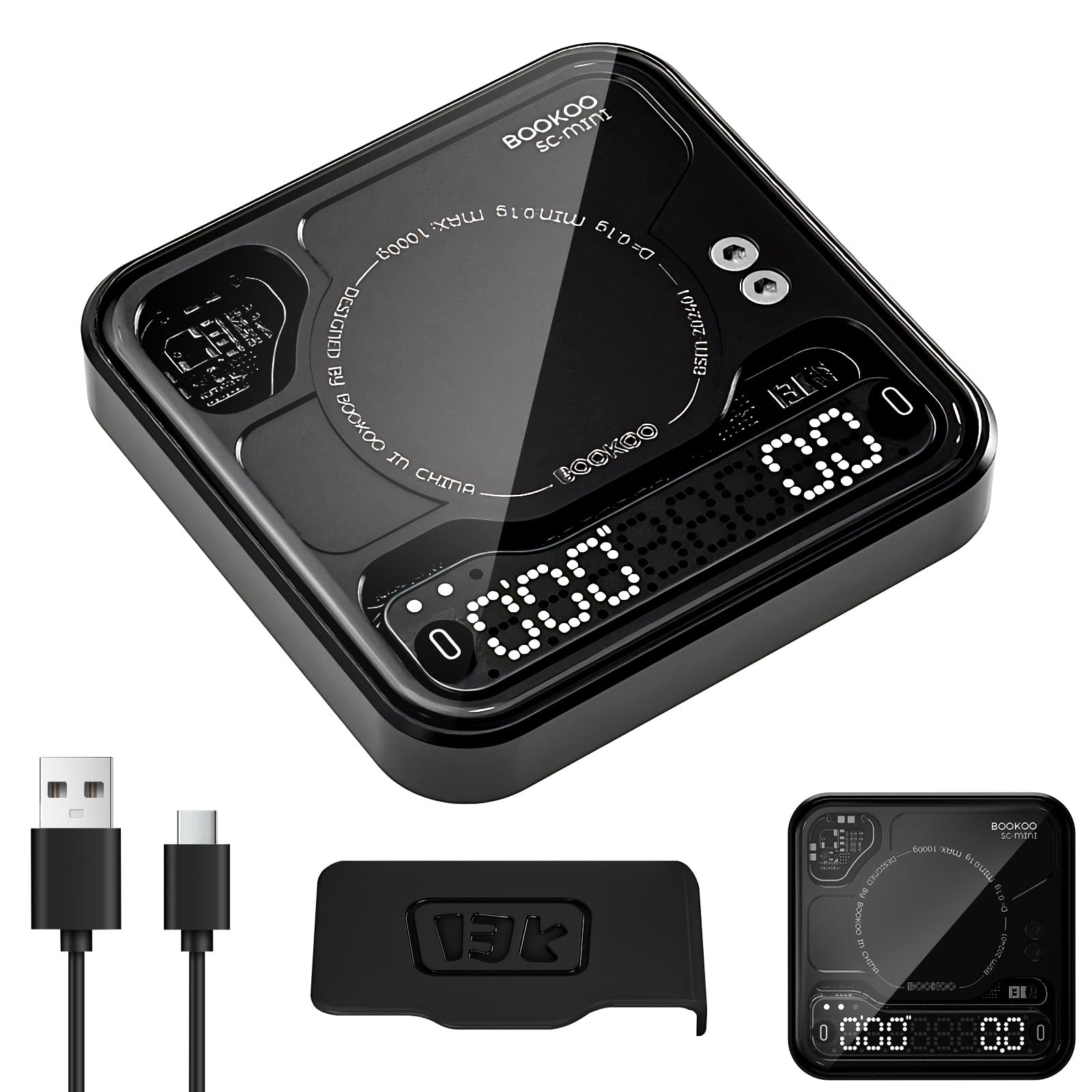 BOOKOO Kaffeewaage mit Timer, 0,1g Hochpräzise wiederaufladbare Espresso Waage mit 3 Mode, Bluetooth-Verbindung APP, USB Mini Präzisionswaage für Espresso und Pour-Over