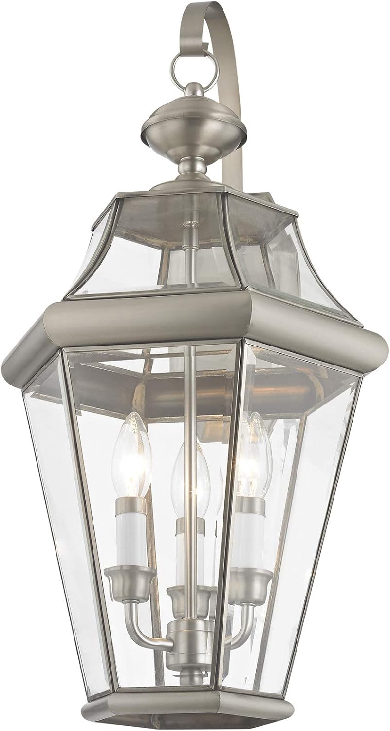 Livex Lighting 2361-01 Georgetown 3-Light Outdoor Wall Lantern, Antique Brass
