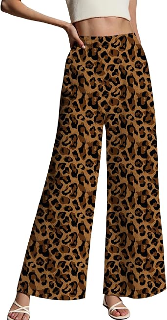 LOAIHA Bohemian Floral Print Wide Leg Palazzo Pants High Waist Lightweight Fall Beach Lounge Trousers for Women