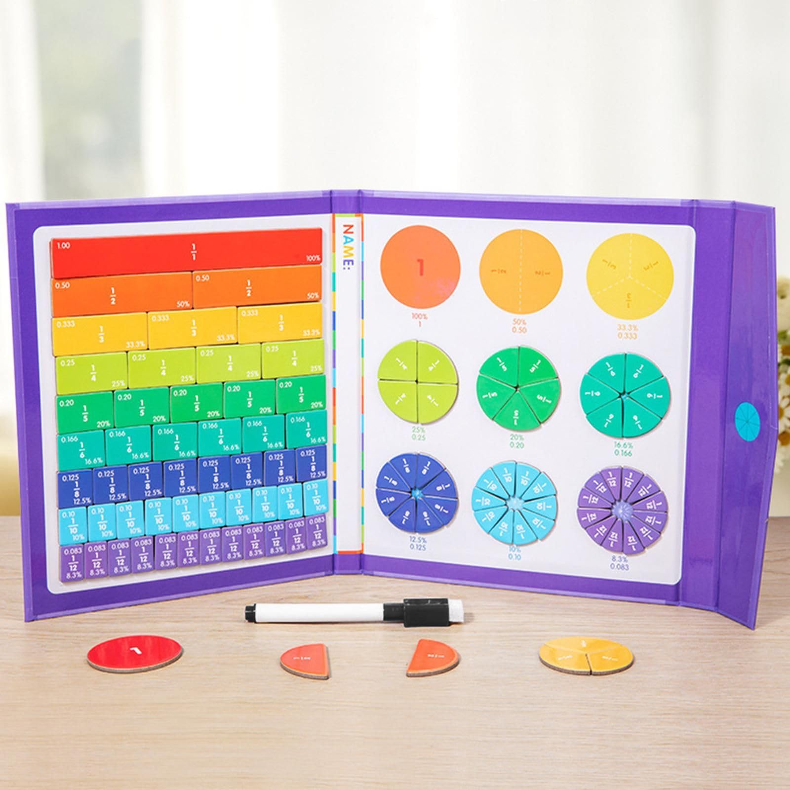Mathematik Ressourcen,Magnetischer Bruchrechnen Demonstrator Bruchfliesen & Bruchkreise als Bruchlernset Bruchscheiben für den Homeschooling-Unterricht