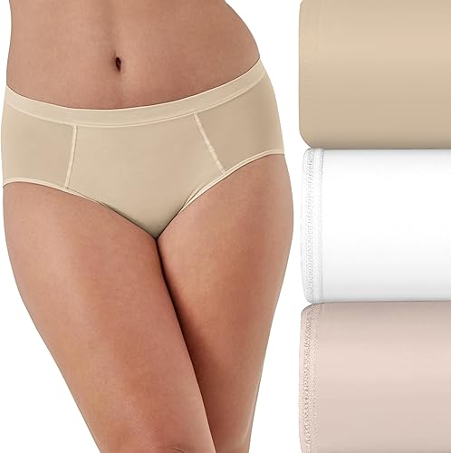 Bali Women's 3-Pack, Second Skin Mesh Brief, Panty Lines Underwear, Taupe/White/