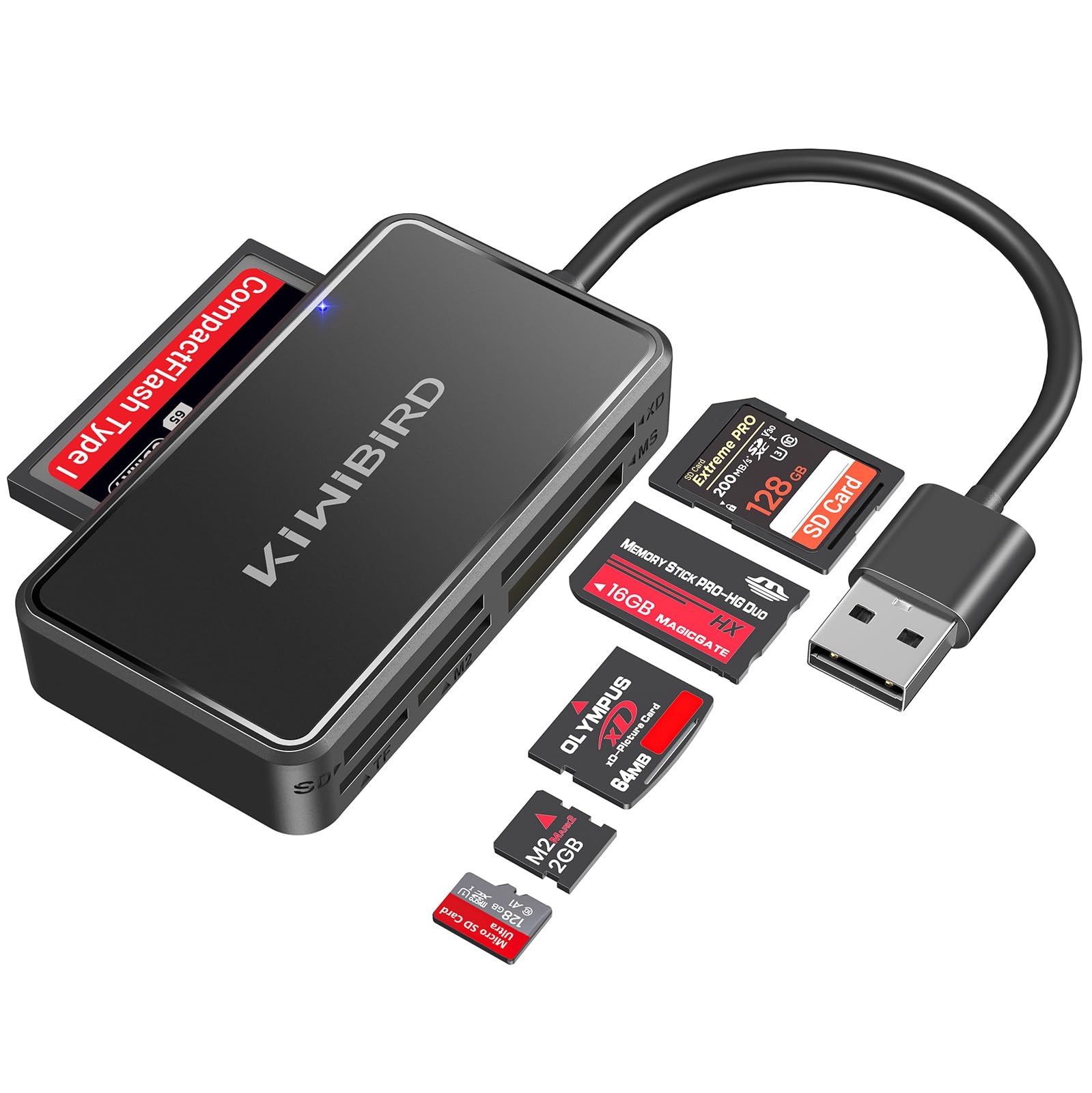 KiWiBiRD Czytnik kart SD USB Compact Flash CF czytnik kart adapter do Memory Stick Pro Duo XD M2 MS TF micro SD, kompatybilny z komputery stacjonarne, laptopy i komputery Mac MacBook
