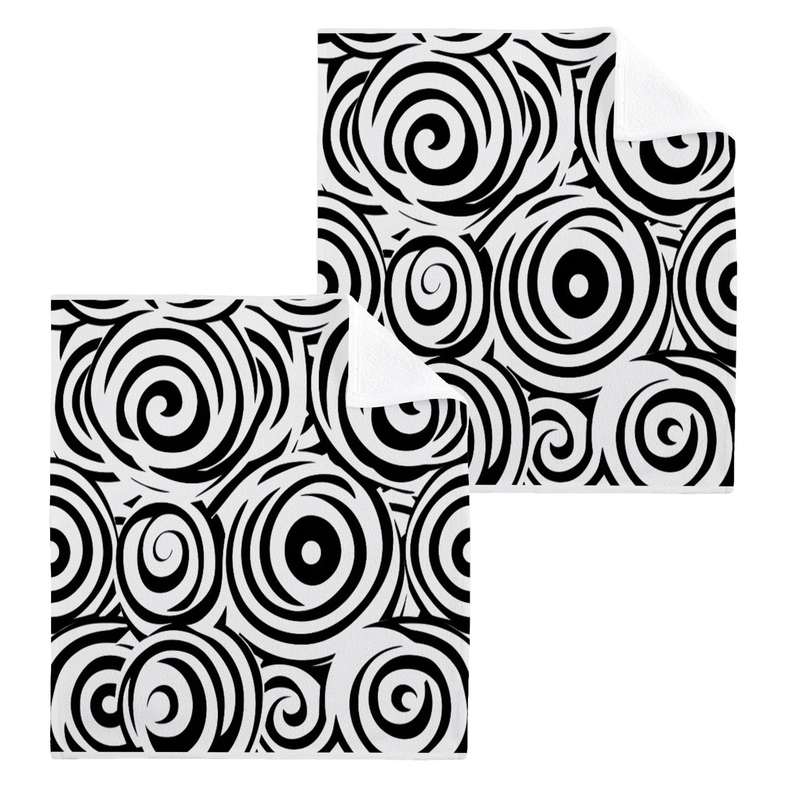 ALAZA Wash Cloth Set 100% Cotton Fingertip Towels Face Cloths Sets Circles Line Highly Absorbent Soft Feel Set of 2