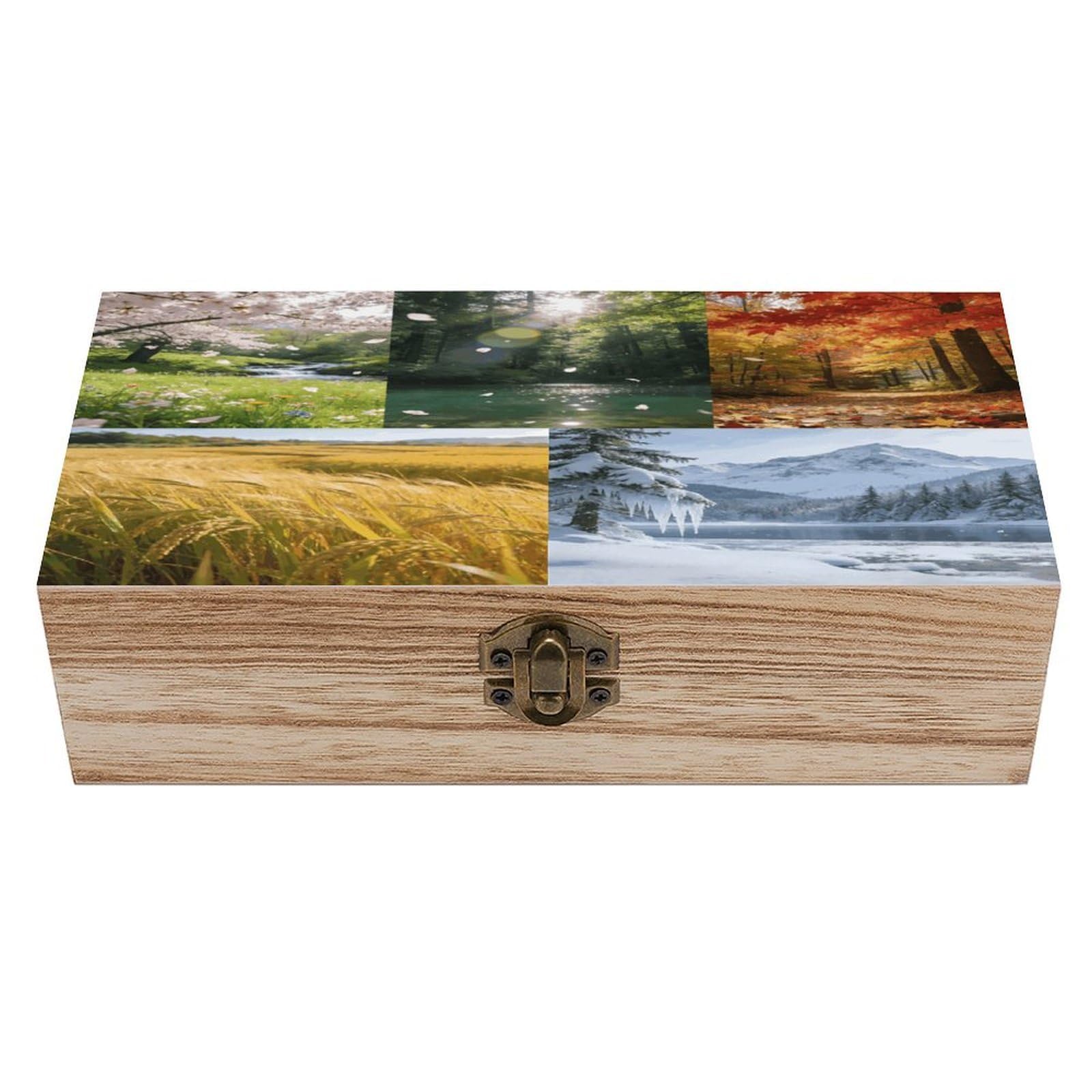 LZQPOEAS Scenery of The Four Seasons Wooden Keepsake Box Wooden Storage Box Container with Hinged Lid Beautiful Wood Memory Box Decorative Jewelry Case for Crafts Art Hobbies & Trinket Storage