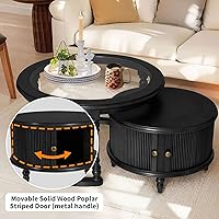 Vista 6 de LKTART Mesa auxiliar anidable para sala de estar, mesas de centro redondas de madera maciza de vidrio templado con almacenamiento, mesa central