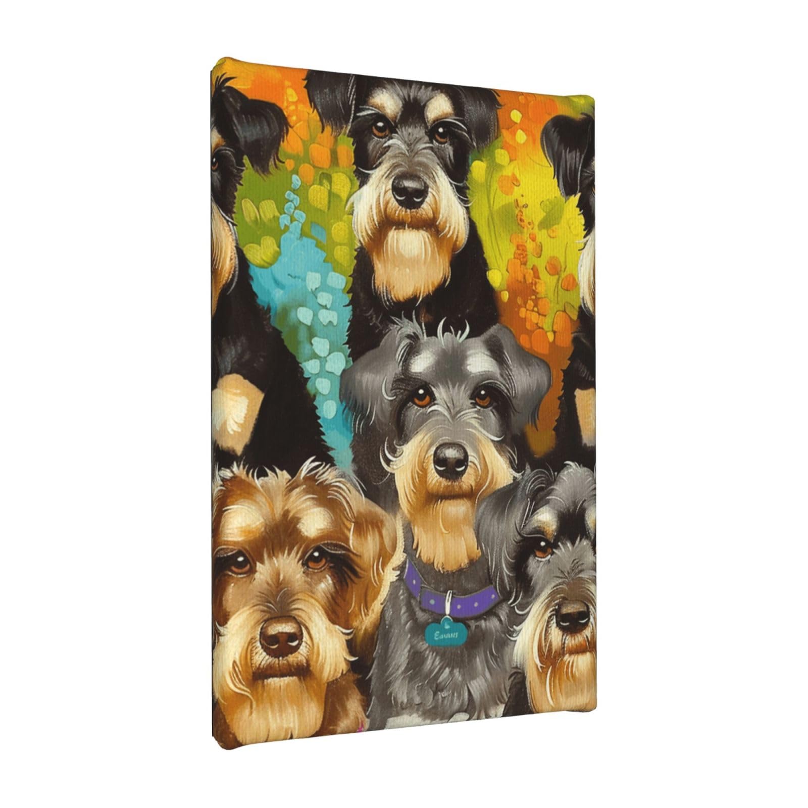 YKLJG Oil Cute Schnauzer Dogs Printed Wall Art Canvas Painting 20x30 CM Wooden Framed Picture Painting Artwork Prints for Bedroom Kitchen Home Office Decor